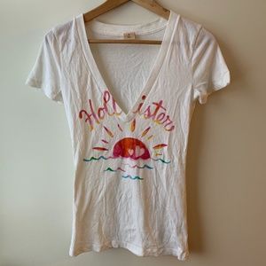 Hollister	White Print Deep-V Shirt